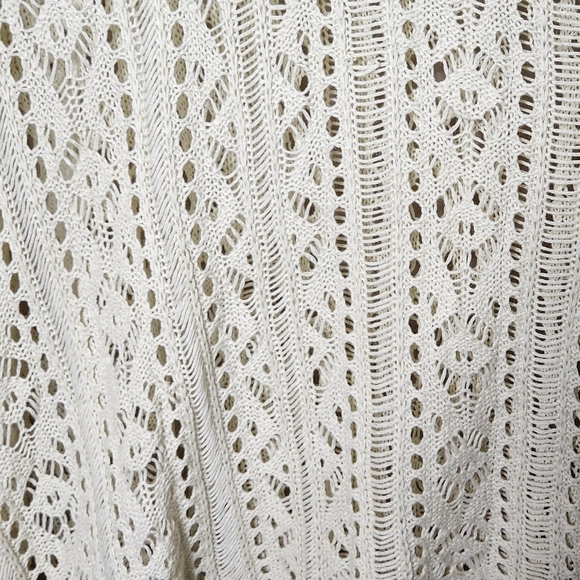 Womens Ivory Crochet Side Tie Open Knit Boho Cover Up |M| - Picture 5 of 9